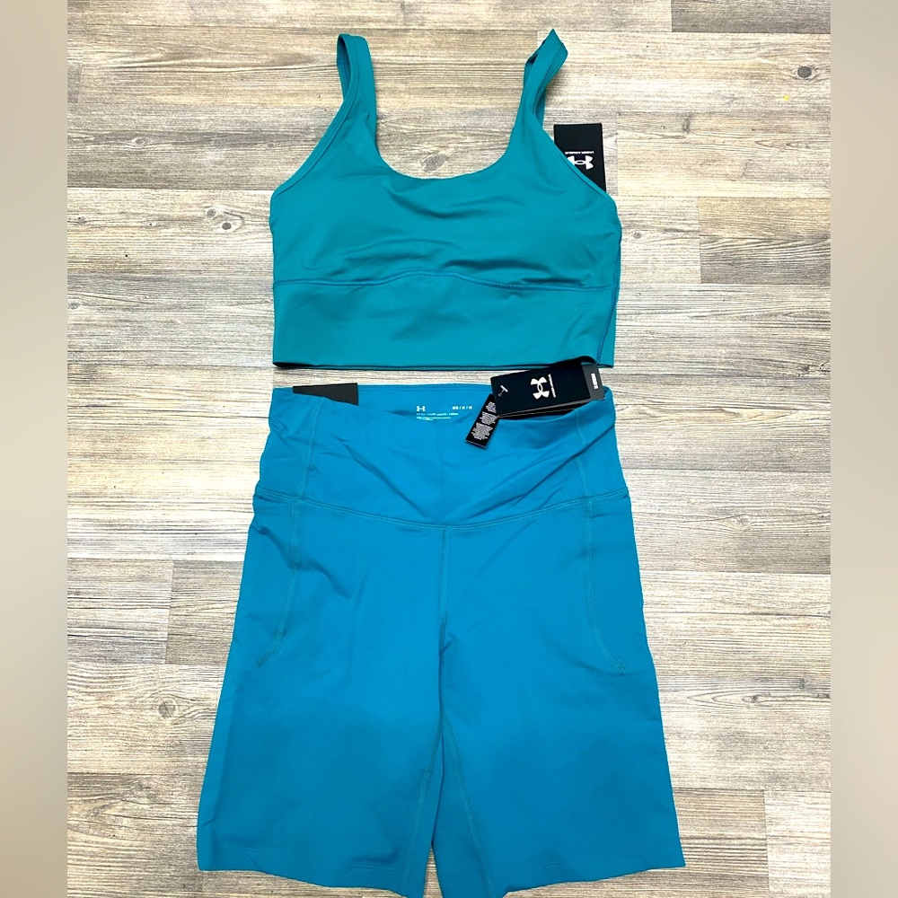 Under Armour Meridian Fitted Crop Tank & Bike shorts (Bundle)